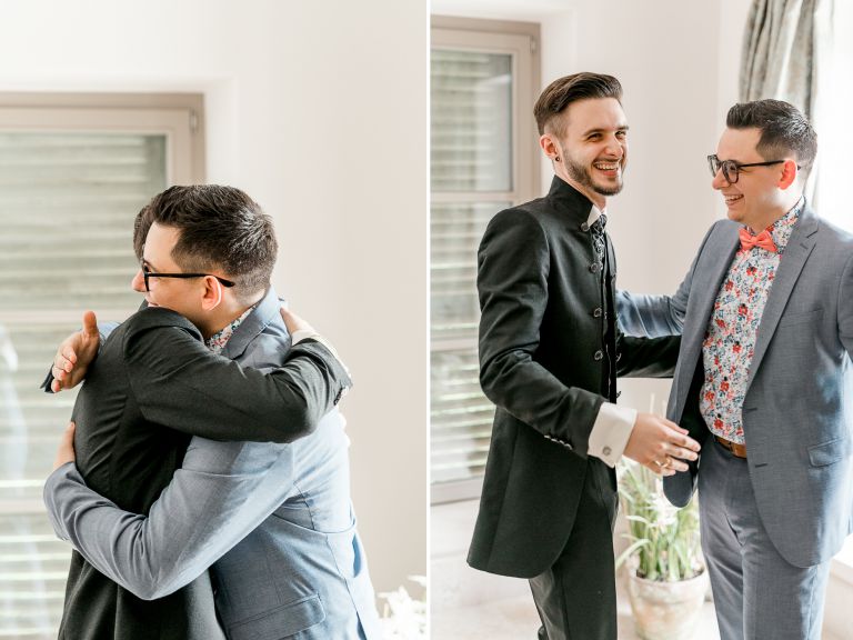 Gebrüder Meurer Location Hochzeit. Das Paar macht sich beim Getting Ready fertig.